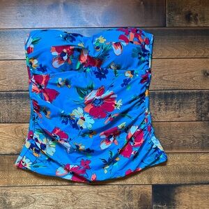 Floral Strapless Swim Top in Blue and Red